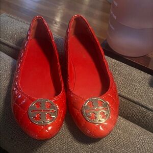 Red Quilted Flats with Gold Logo Tori Burch
